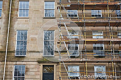 Refurbishment works to a traditional sandstone building in Glasgow Editorial Stock Photo