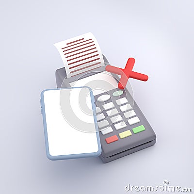Refusal, rejection of payment. The card is not accepted, not serviced. Terminal, contactless payment, NFC not working, broken. Swi Stock Photo