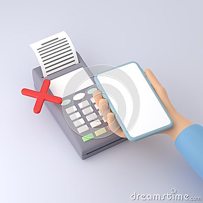 Refusal, rejection of payment. The client cannot pay. The card is not accepted, not serviced. Terminal, contactless payment, NFC n Stock Photo
