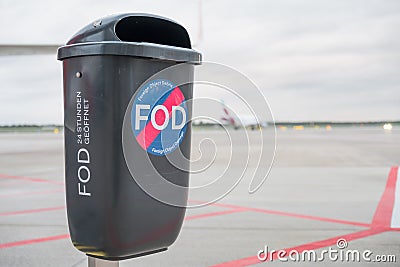 Refuse bin located at airports to collect Foreign object debris Stock Photo