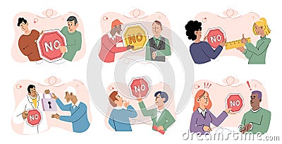 Refuse. Sometimes its necessary to refuse certain requests in order to prioritize personal boundaries Vector Illustration