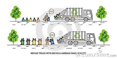 Refuse truck with recycle garbage bags vector illustration Vector Illustration