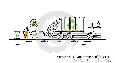 Refuse vehicle with dustbins vector illustration Vector Illustration