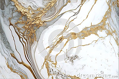 Regal Elegance: AI Generated Abstract Texture Photography Embracing White Gold Elegance on Artificial Marble Cartoon Illustration