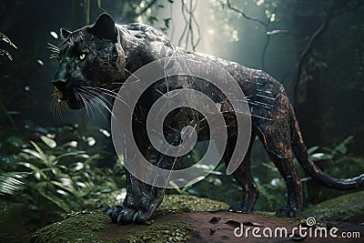 A regal and fierce panther in the jungle. Generative AI Stock Photo