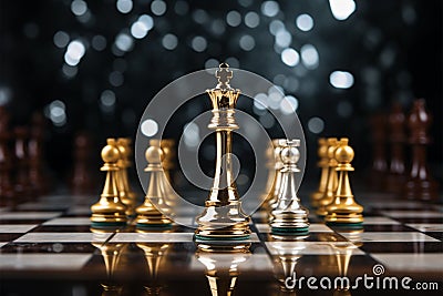 Regal gold chess king faces off against silver adversary strategically Stock Photo