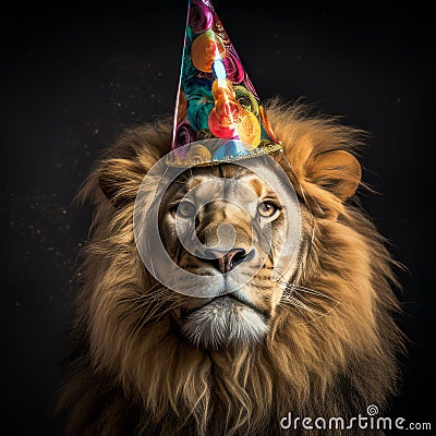 Regal Roar: Celebrating with the King of the Savanna in Style Stock Photo