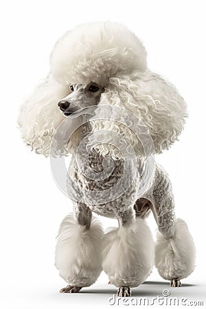 Regal Standard Poodle in Classic Show Clip Isolated on White. Generative ai Cartoon Illustration