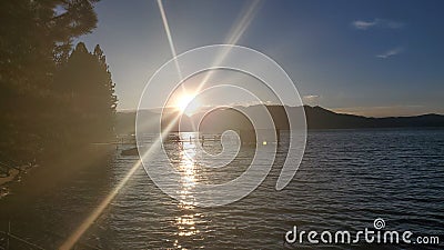 Regan beach deck Oct tahoe sunset Stock Photo