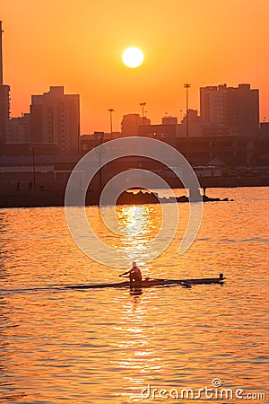 Regatta Rowing Skull Sunrise Colors Editorial Stock Photo