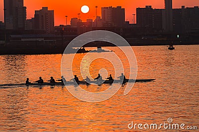 Regatta Rowing Sunrise Colors Editorial Stock Photo
