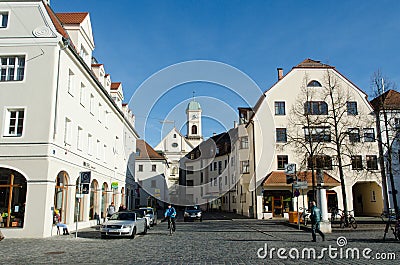 Regensburg, Bavaria, Germany - 11.11.2014: Streets of Bavarian Regensburg. This city is an example of a well-preserved large Editorial Stock Photo