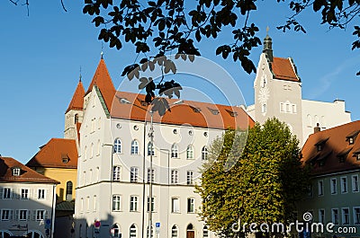 Regensburg, Bavaria, Germany - 11.11.2014: Streets of Bavarian Regensburg. This city is an example of a well-preserved large Editorial Stock Photo