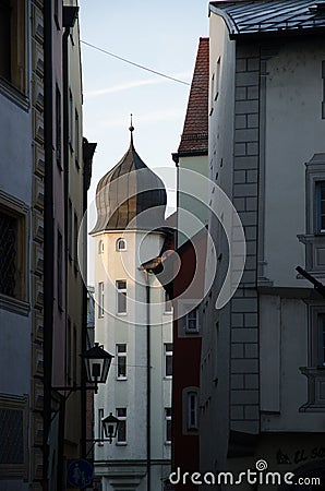Regensburg, Bavaria, Germany - 11.11.2014: Streets of Bavarian Regensburg. This city is an example of a well-preserved large Stock Photo