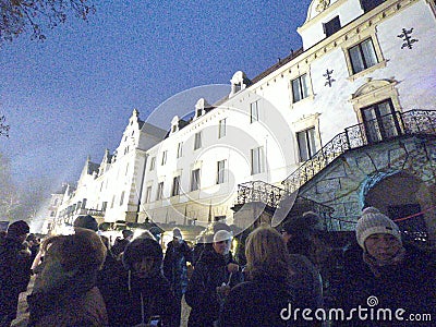 Regensburg, Germany 12.02.2018:he city's main Christmas market on the Neupfarrplatzupfarrkirche Editorial Stock Photo