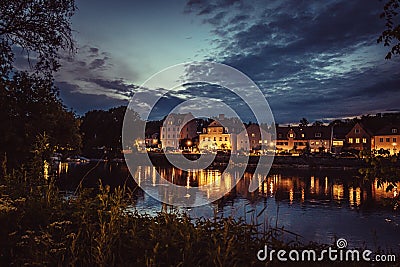 Regensburg, Germany, by night, view over the Danube river Stock Photo