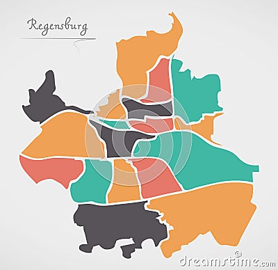 Regensburg Map with boroughs and modern round shapes Vector Illustration