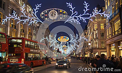 Regent street. London gets Christmas decoration. Streets beautifully lit up with lights, London Editorial Stock Photo