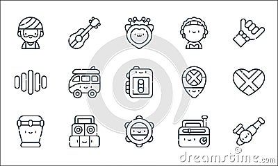 reggae line icons. linear set. quality vector line set such as pipe, tambourine, bongo, old radio, sound system, sound, reggae, Vector Illustration