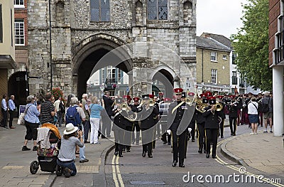 Regimental Band marching in Winchester England UK Editorial Stock Photo