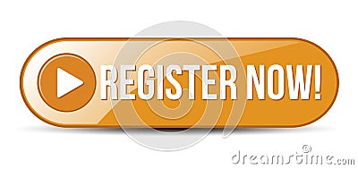 Register Now Button, Register Here, Badge, Emblem, Seal, Push Button, Realistic 3D Shiny And Glossy Registration Button Reflection Stock Photo