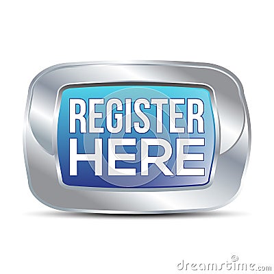 Register Now Button, Register Here, Badge, Emblem, Seal, Push Button, Realistic 3D Shiny And Glossy Registration Button Reflection Stock Photo