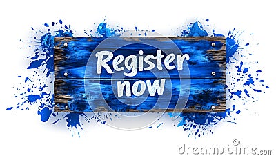 The register now button is a square 3D push button Stock Photo