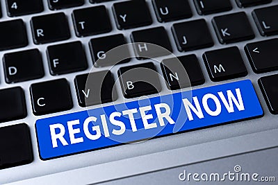 REGISTER NOW Stock Photo