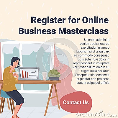 Register online business masterclass, contact us Vector Illustration