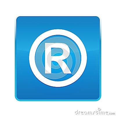 Registered symbol icon shiny blue square button Stock Photo