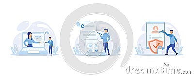 Registration or sign up user interface. People using secure login and password for authorization. Collection of online Vector Illustration