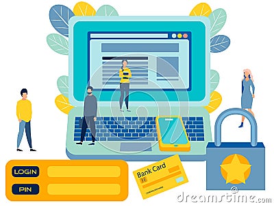 Registration on the site, access to the account, people. Login to the Internet banking. In minimalist style Cartoon flat Stock Photo