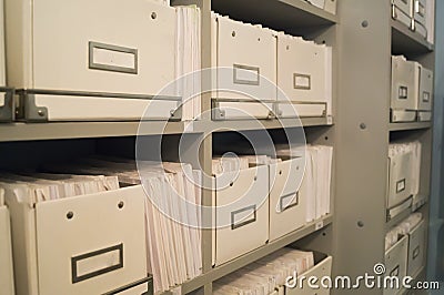 Registry or archive of medical folders in the dental clinic. Stock Photo
