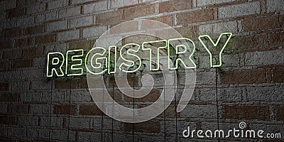 REGISTRY - Glowing Neon Sign on stonework wall - 3D rendered royalty free stock illustration Cartoon Illustration