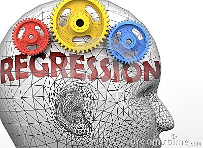 Regression and human mind - pictured as word Regression inside a head to symbolize relation between Regression and the human Cartoon Illustration