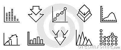 Regression icons set, outline style Vector Illustration