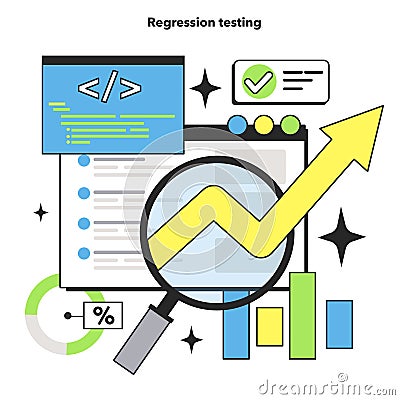Regression testing technique. Software testing methodology. IT specialist Vector Illustration