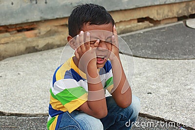 Asian little boy shock Stock Photo