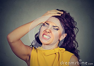 Regretful young woman made mistake Stock Photo