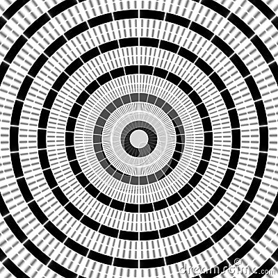 Regular black and white curled pattern aligned radially. Halftone line ring illustration. Abstract fractal background. Cartoon Illustration