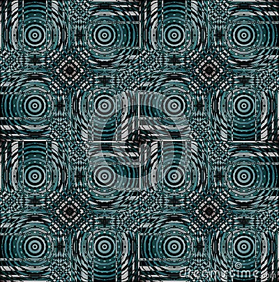 Regular concentric circles and diamond pattern green turquoise gray brown black Stock Photo