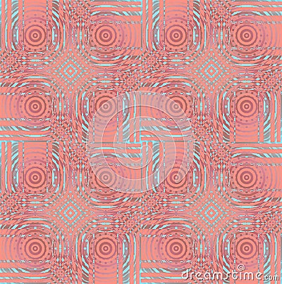 Regular concentric circles pattern with diamonds pastel red violet brown and light blue Stock Photo