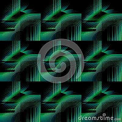 Regular futuristic squares pattern green turquoise blue gray black diagonally Stock Photo