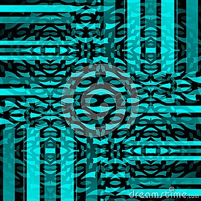 Regular intricate stripes and ellipses pattern turquoise dark green black shifted overlying Stock Photo