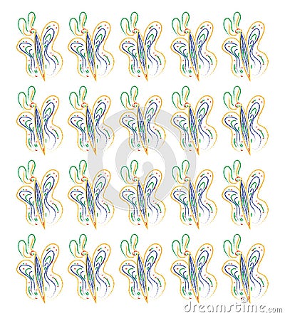 Regular patterns of colorful butterflies over white background, vector or color illustration Vector Illustration
