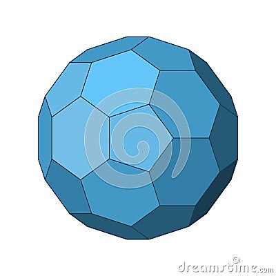 Blue truncated icosahedrons. Geometric soccer ball or football shape. Archimedean solid. Vector Illustration