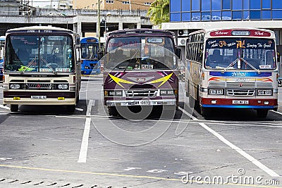 Regular public buses at the bus station in Mauritius Editorial Stock Photo
