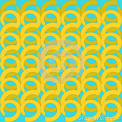 Regular round pattern yellow and olive green on light blue overlaying Stock Photo