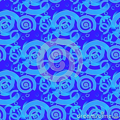 Regular spirals and circles pattern in turquoise and blue shades overlaying Stock Photo