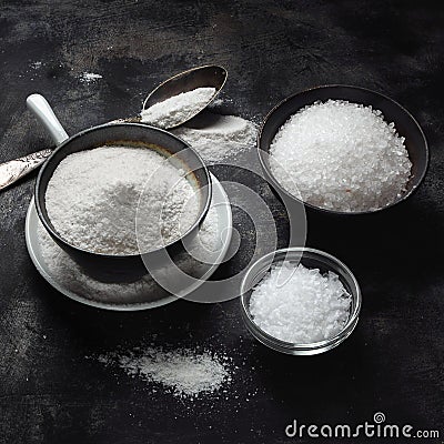 Regular Table Salt and Sea Salt Stock Photo